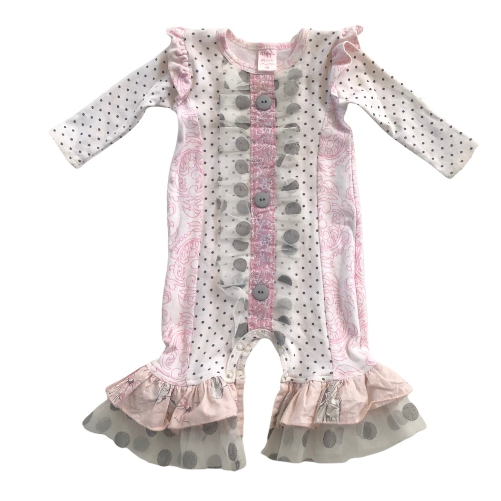 Giggle Moon Pink Cream & Gray Outfit  6M